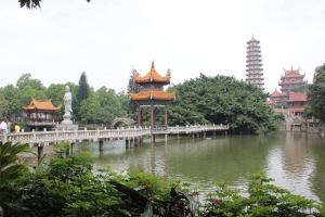 Pagoda, Lake, Bridge and Statue at Xichan Temple, Fuzhou