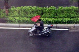 Riding a Moped with an Umbrella