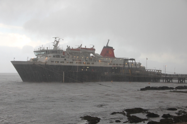 MV Caledonian Isles stormbound at Brodick.