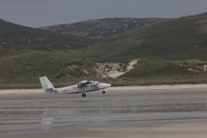 Twin Otter G-BZFP taking off from Barra beach