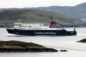 MV Hebrides passing Isle of Scalpay heading to Tarbert.